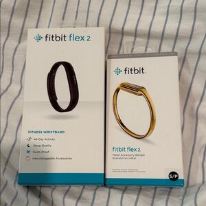 fitbit Flex 2 Black Fitness Wristband with Gold Metal Accessory Bangle